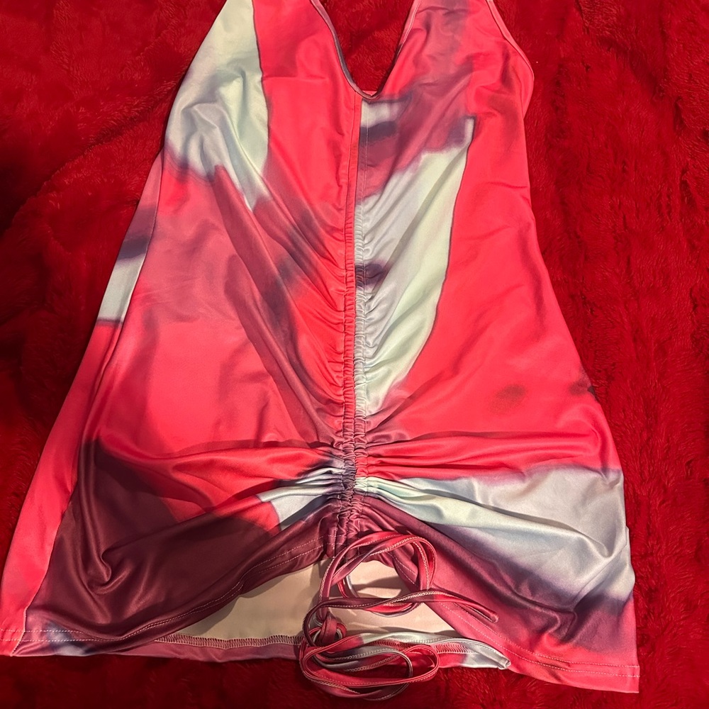 Vibrant Pink and Purple Ruched halter Dress
